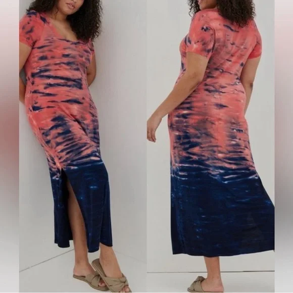 Torrid short sleeve maxi coral ombre side slit - Picture 2 of 6